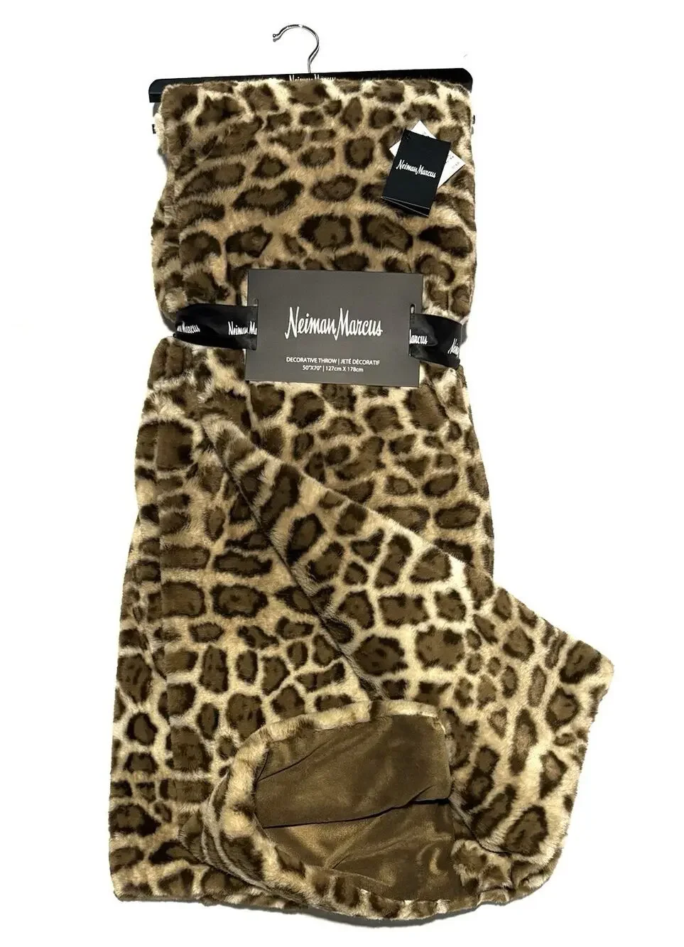 Neiman Marcus Leopard Animal Print Faux Fur Mink Throw Blanket Cheetah 50